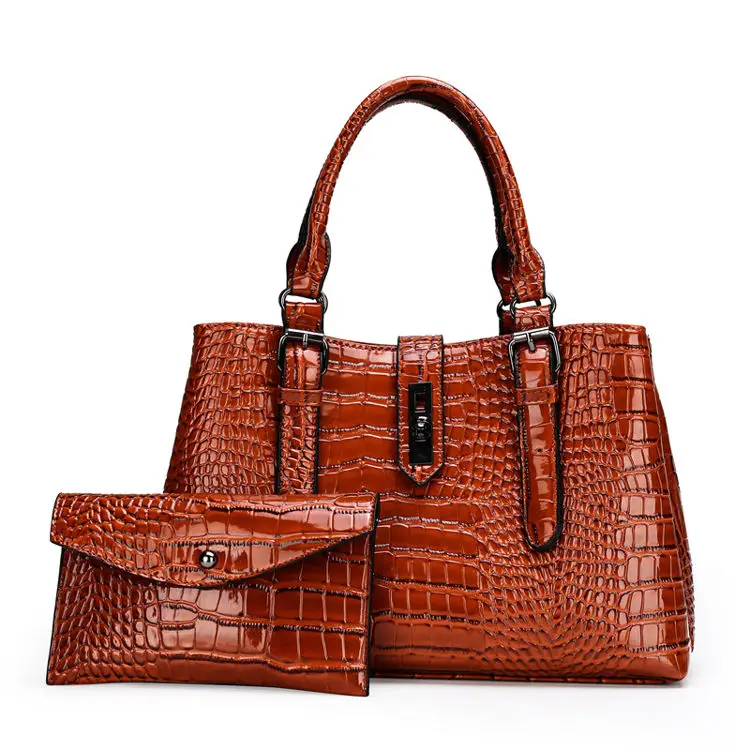 

2021 New Model Bags Fashion Leather Handbag Set Crocodile Pu Leather Large Tote Bag Bolso De Mujer Luxury Handbag Set