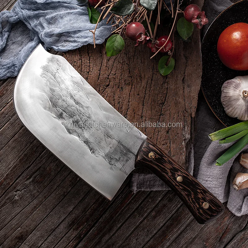 

7 inch high carbon steel Full Tang Forged premium sharp Chopping Blocks Slicing Chinese Chef butcher cleaver knife, Silver