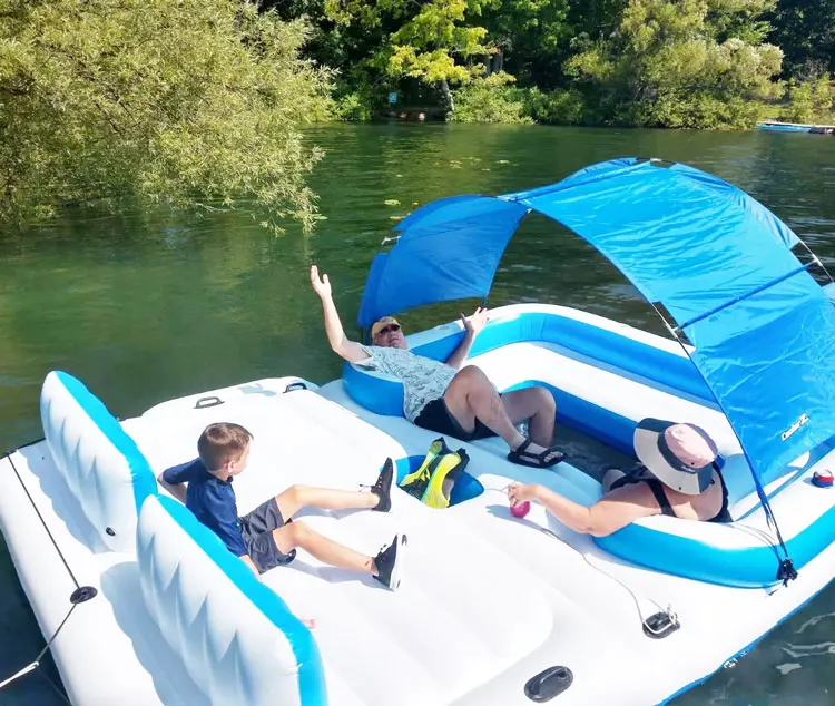 

Outdoor 6-10 person water party raft float boat inflatable floating island with tent canopy, Picture or customized