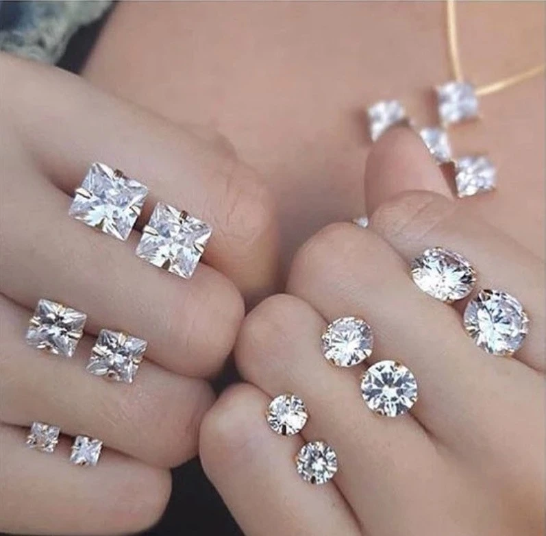 

Clear white cz diamond brincos zirconia stud mexican earrings for women