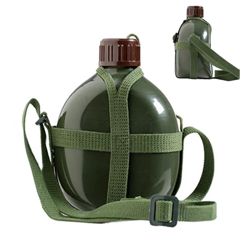 

Aluminum Military Army Flask Wine Water Bottle Cooking Cup With Shoulder Strap Hiking Kettle Outdoor Tools 1L/2L