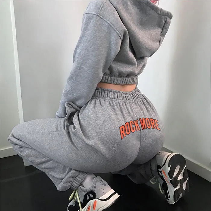 

Workout Cotton Sweatpants And Hoodie Women Tracksuit Joggers Suits Set