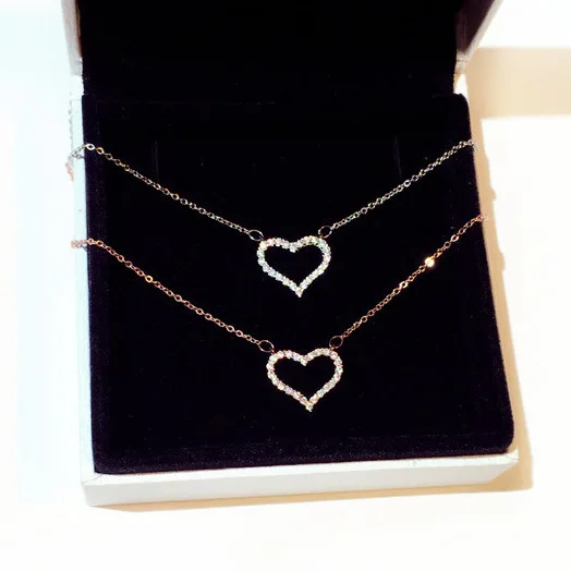 

Minimalist Silver Gold Plated Chain Brilliant Cubic Zirconia Love Heart Necklace For Valentines Day Gift