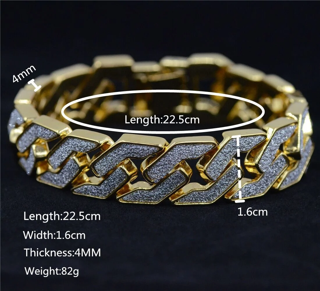 

2021 New luxury diamond Frosted Hip hop bracelets men 18k gold plated cuban link bracelet bling fashion jewelry Rap rapper