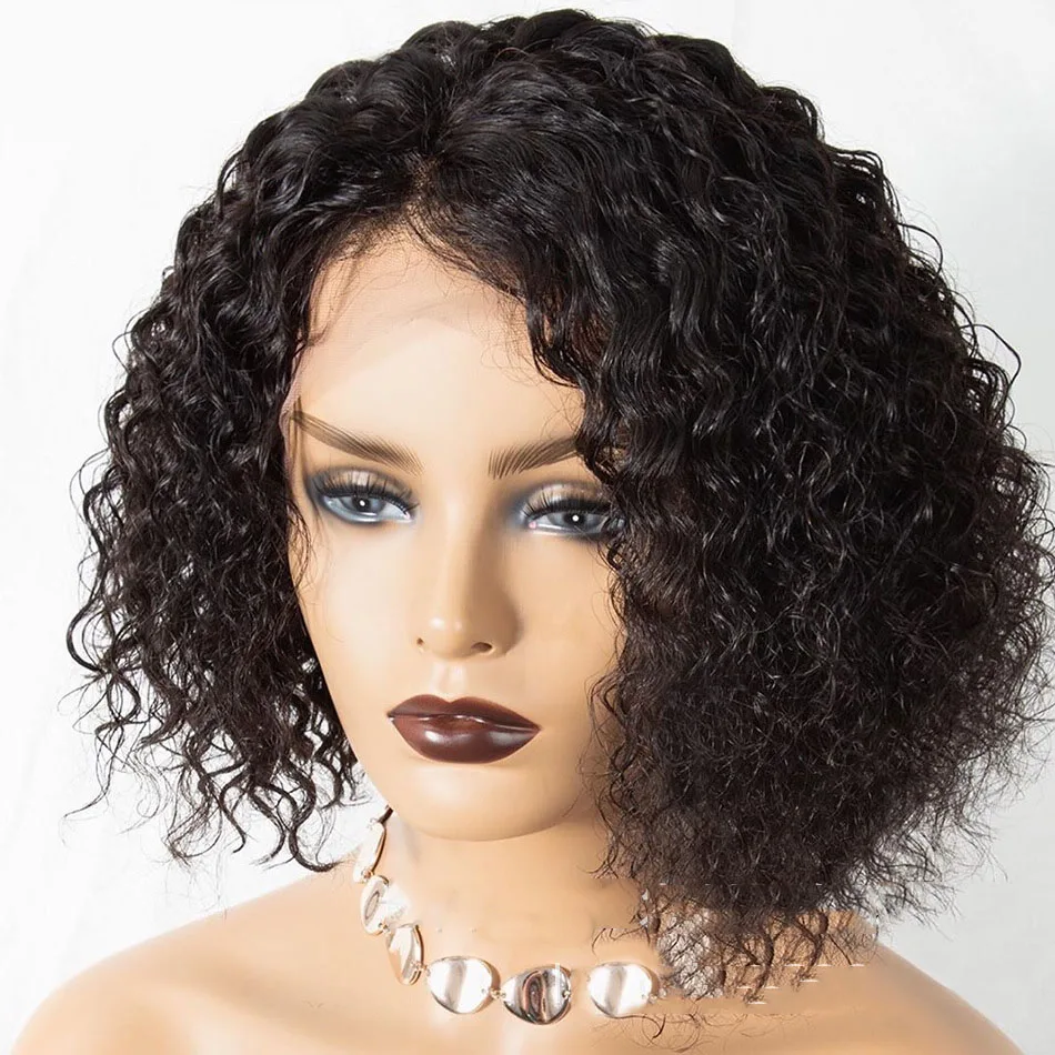 

Fashionable black for wigs women 13*4 lace closure afro jerry curl human hair wig 150% density bob wigs