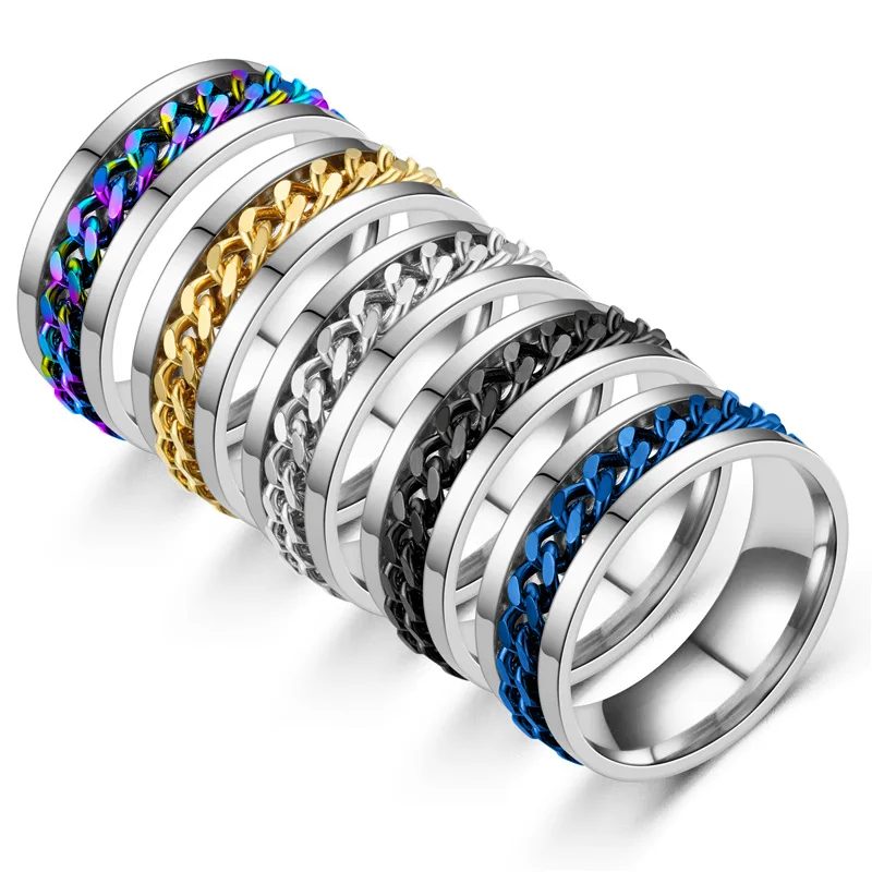 

2022 New Simple Chain Chunky Rings Men Cheap Stainless Steel Rings Beer Opener Rotatable, Silver, gold, black, blue, colorful