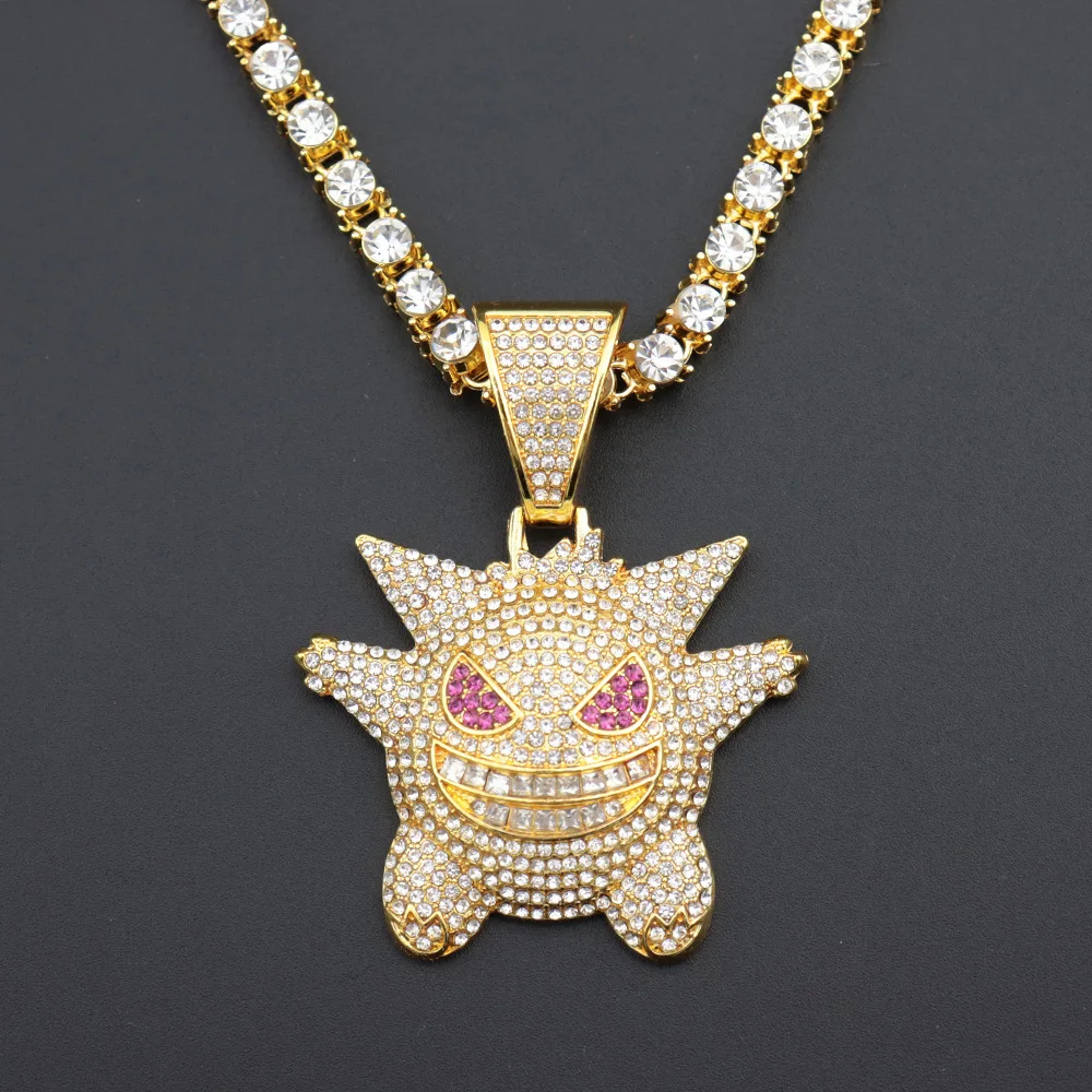 

Hips Hops Alloy Pendant Jewelry Gold Plated Full Bling Bling Crystal Tennis Chain Gengar Pendant Necklace