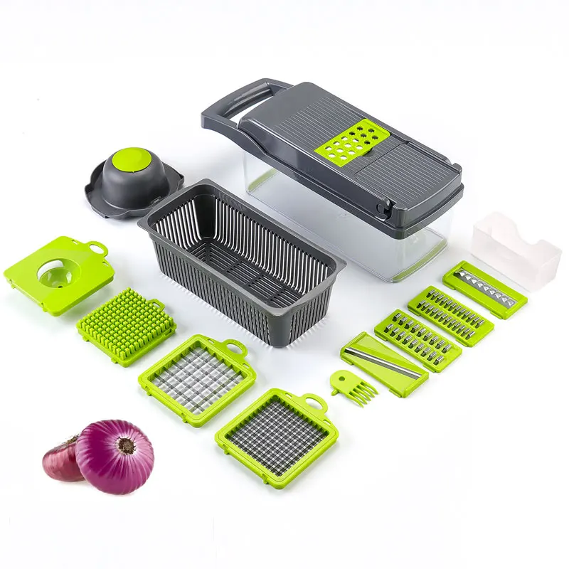 

Magic multi vegetable and food slicer chopper dicer cutter set with strainer and egg separator, Green