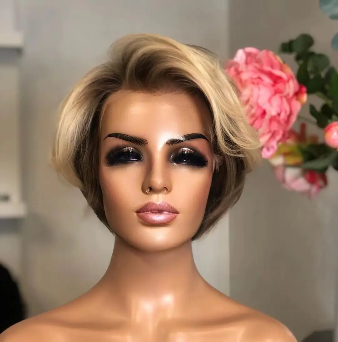 

Factory Price Short Bob Wigs Brazilian Human Hair Ombre Color Transparent Lace Front Wig Pre Plucked With Baby Hair