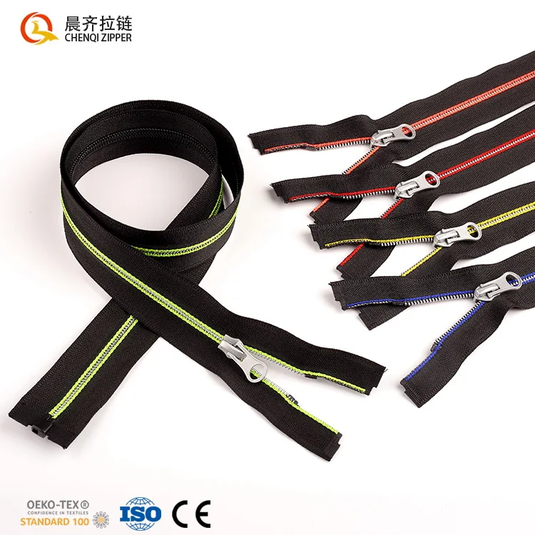 

Zipper wholesale 5# nylon zipper reverse exposed silver teeth polyester thick tape coil zipper