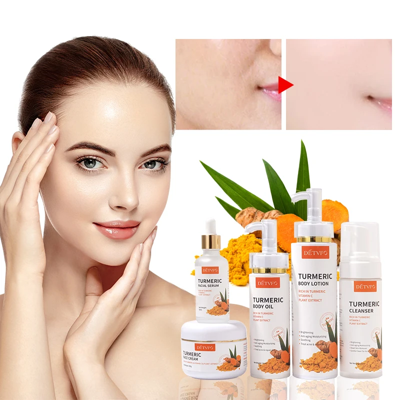 

Turmeric Skincare Set Anti Acne Dark Spot Whitening Private Label Soap Serum Cream Facial Wash face Skin Care Set (new)