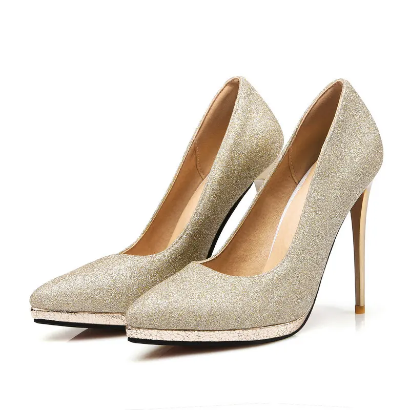 
2020 Thin High Heel Ladies Pumps Wholesale Glitter Pumps For Women Pointed Toe Platform Sexy Club Women Court Shoes 