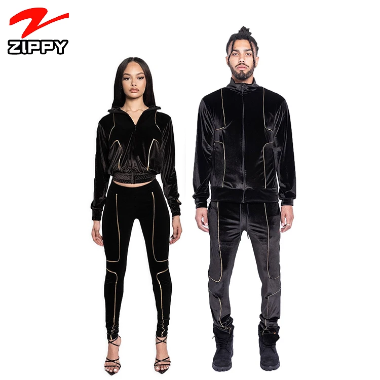 

High quality unisex sweatsuits sets two piece outfit 2021 slim fit reflection sweatsuit black velour tracksuit mens zip, Custom color