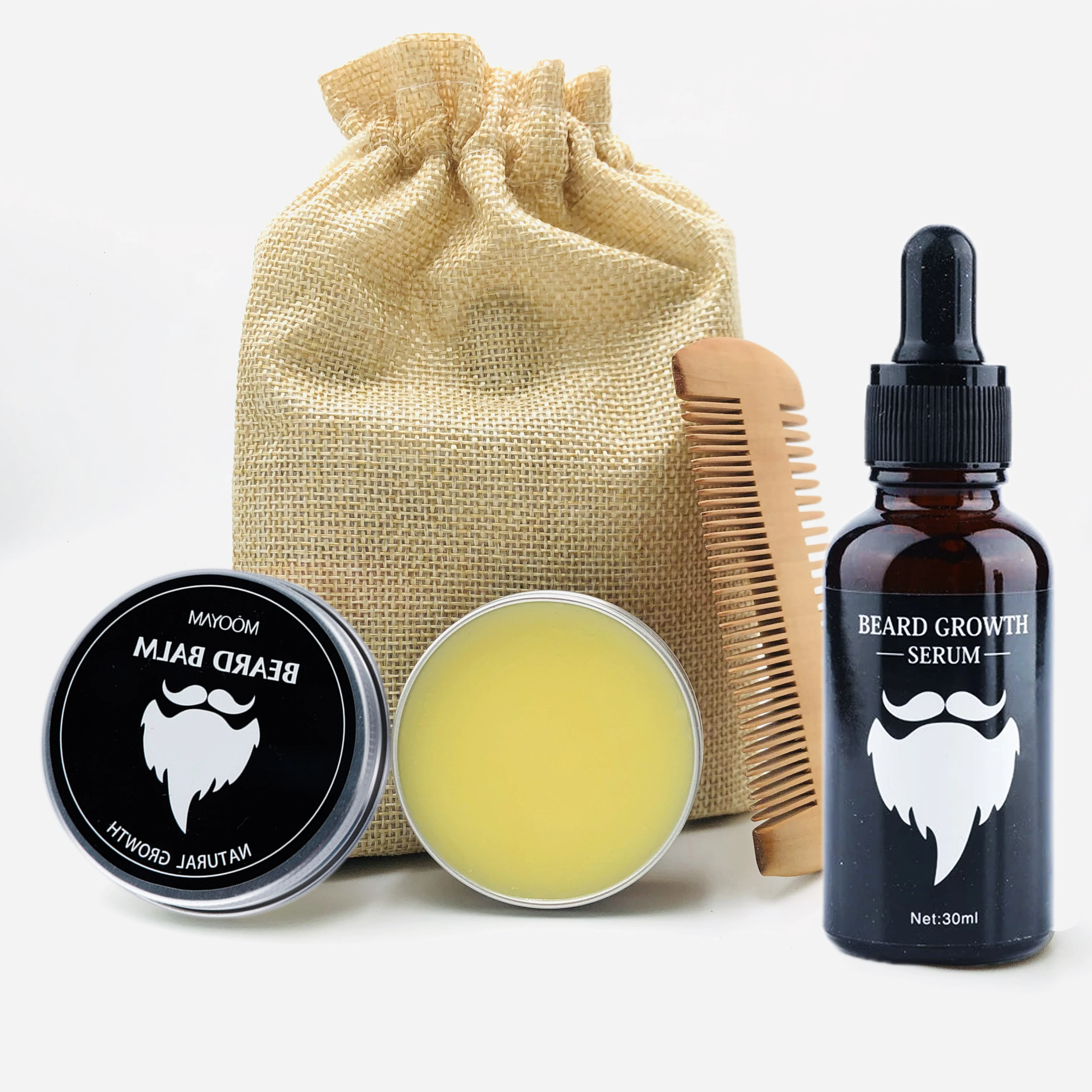 

Amazon Hot Selling Private Label Men Superior Incorporated Beard Balm And Oil Beard Comb Wood Beard Set