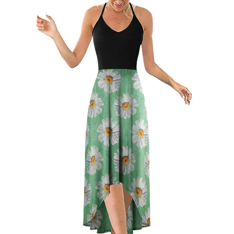 

Summer 2021 women sexy V-neck floral dress patchwork print dresses for ladies