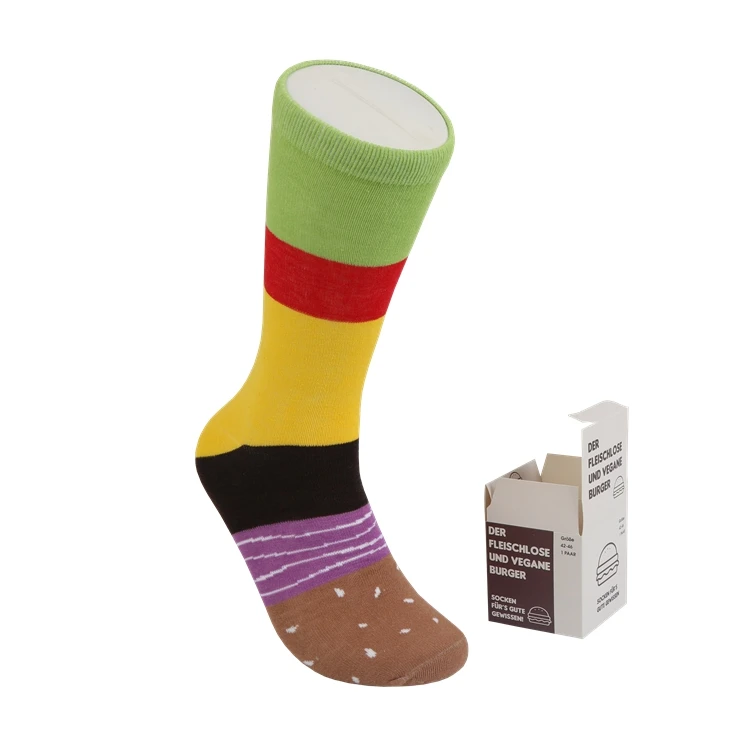 

Popular fashion packing 2021 design custom design sugar coffee donuts pizza hamburger socks