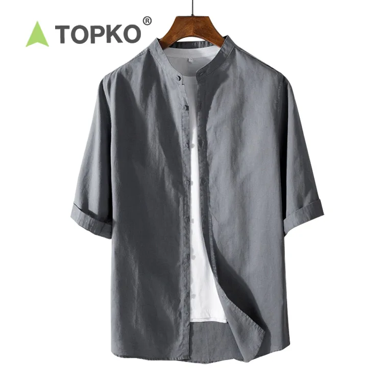 

TOPKO High Quality New Style Fashion Plus Size Contrast Color linen Shirts Color Block Custom casual Shirt for men, Multiple color
