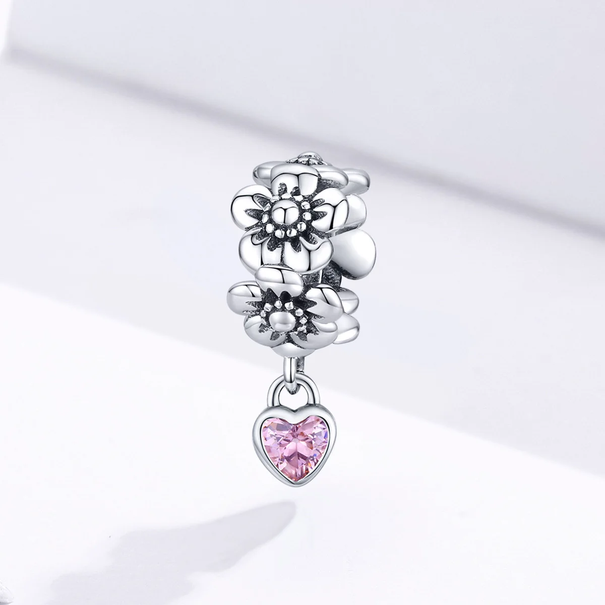 

925 Sterling Silver Heart Pendant Flower Charm