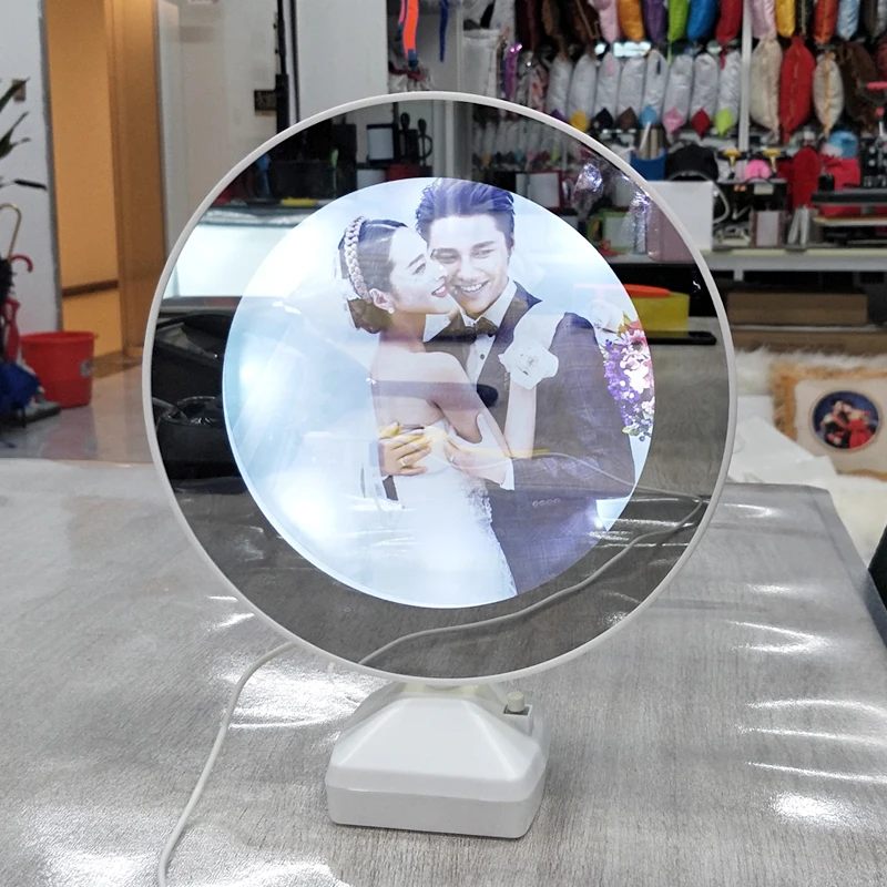 

Custom LED magic makeup mirror photo frame sublimation blank magic mirror with USB charger for wedding gift, White