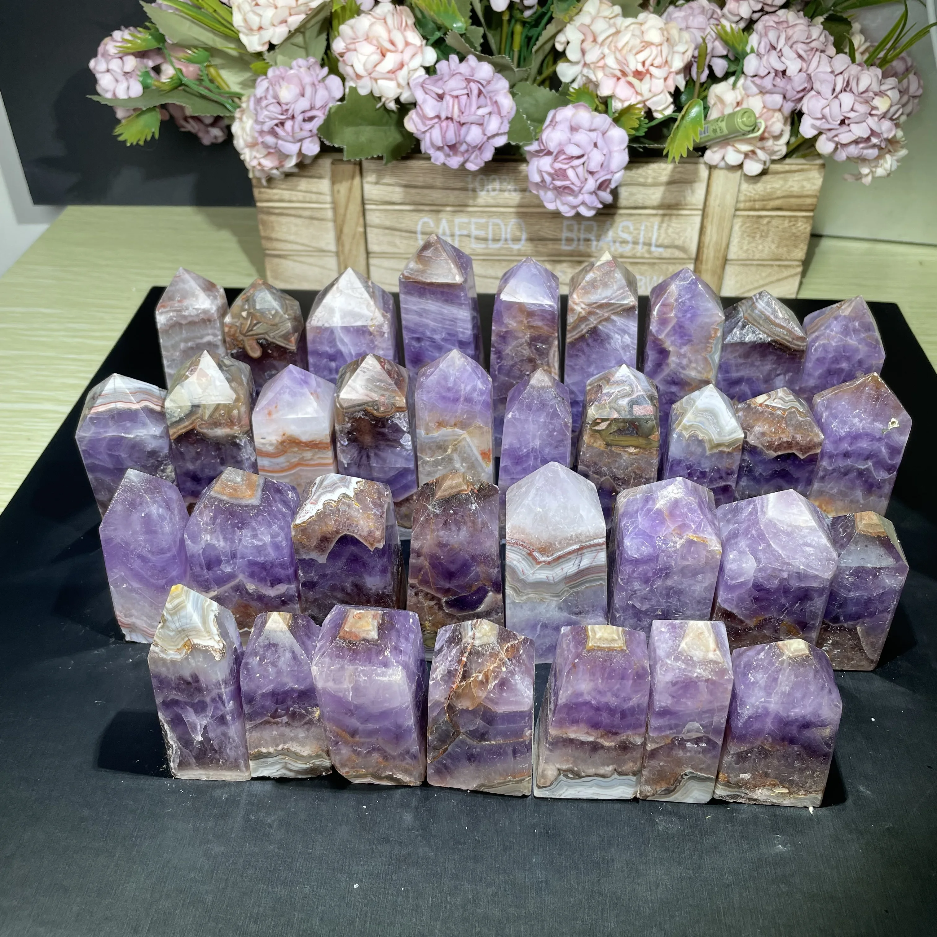 

Wholesale price amethyst grow with mexico agate tower gemstone wand point for healing