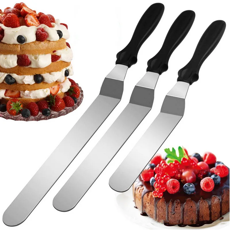 

Professional Stainless Steel Cake Icing Spatula Straight Curved Frosting Spatula With Pp Handle Butter Cake Spatula Knife Tool, Silver