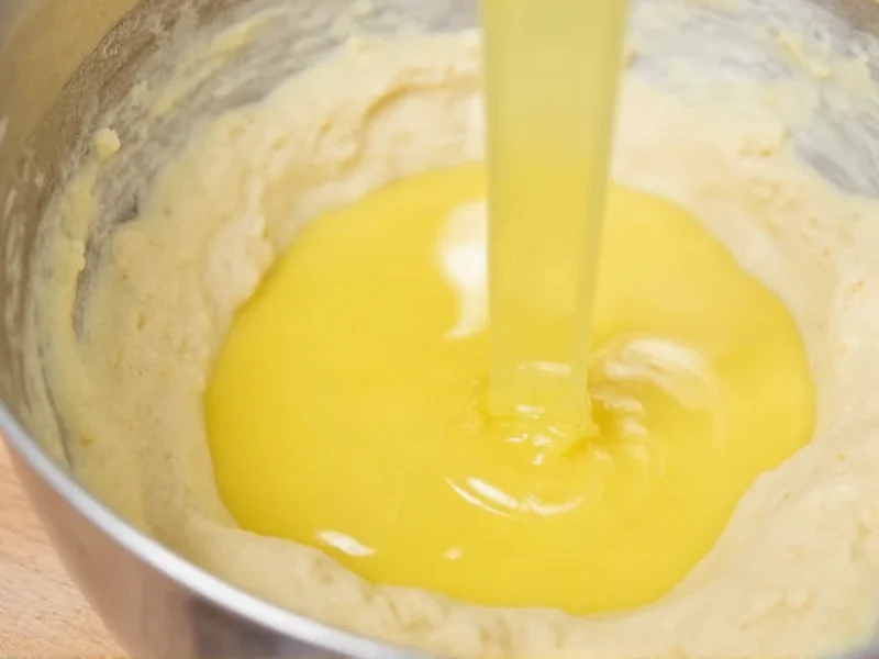 Melted butter poured into cake batter