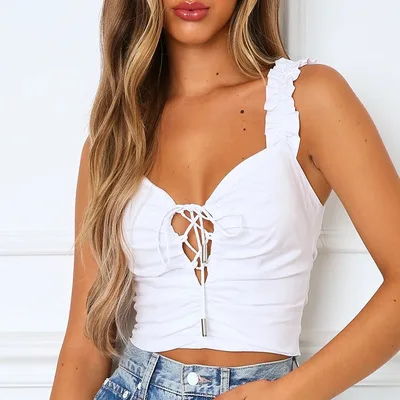 

High Quality Slim Ladies Short Sling Outer Wear Hollow Strap Tube Top Women's Beauty Back Vest, As picture show