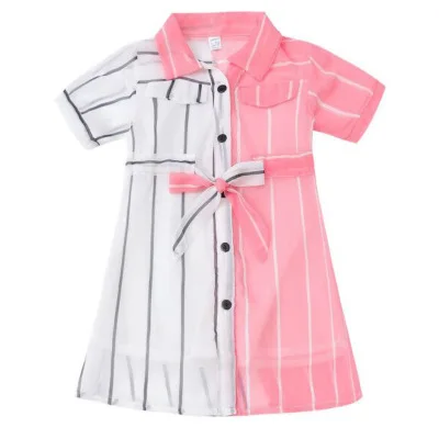 

Matching Stripe Patchwork Short Sleeve Dress for children girl dress, Three colors