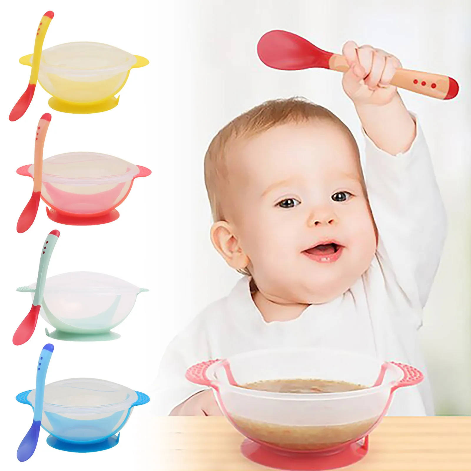 

hot sale Sucker Bowl Baby Feeding & Nursing Spoon Set Kitchen Children Training Bowl Silica Gel PP Children Bowl Dinnerware Set