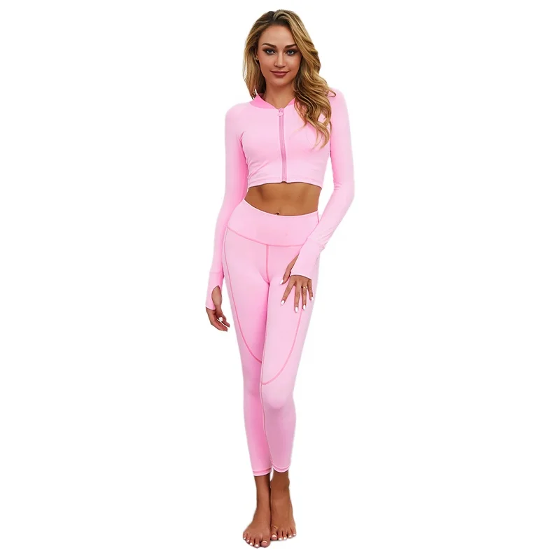 

new arrival yoga fitness top and leggings set long sleeve yoga set, Pink,army green