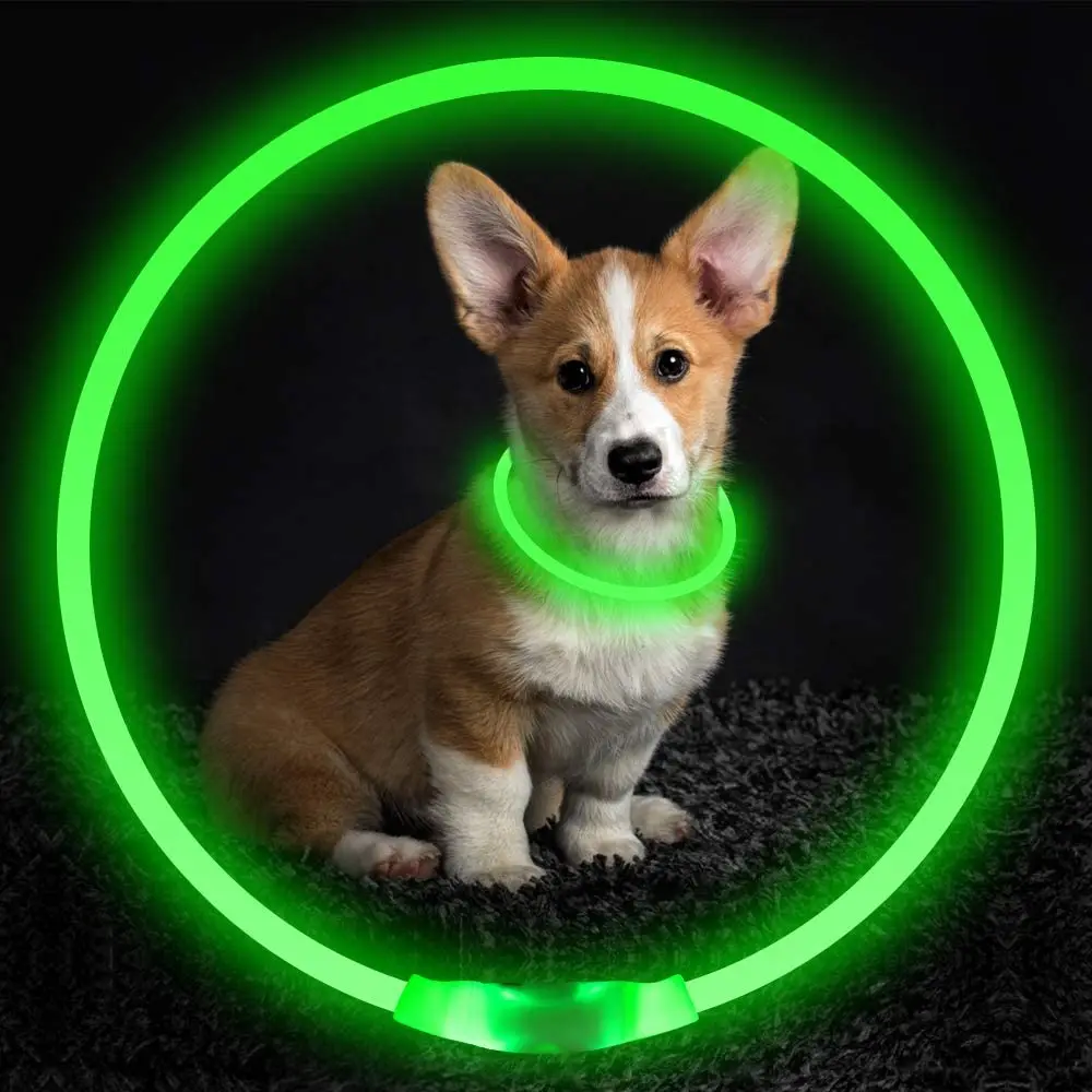 

USB Rechargeable Lighted Color Changeable Light Up Pet Collars Safety Cuttable Led Dog Collar, 12 colors