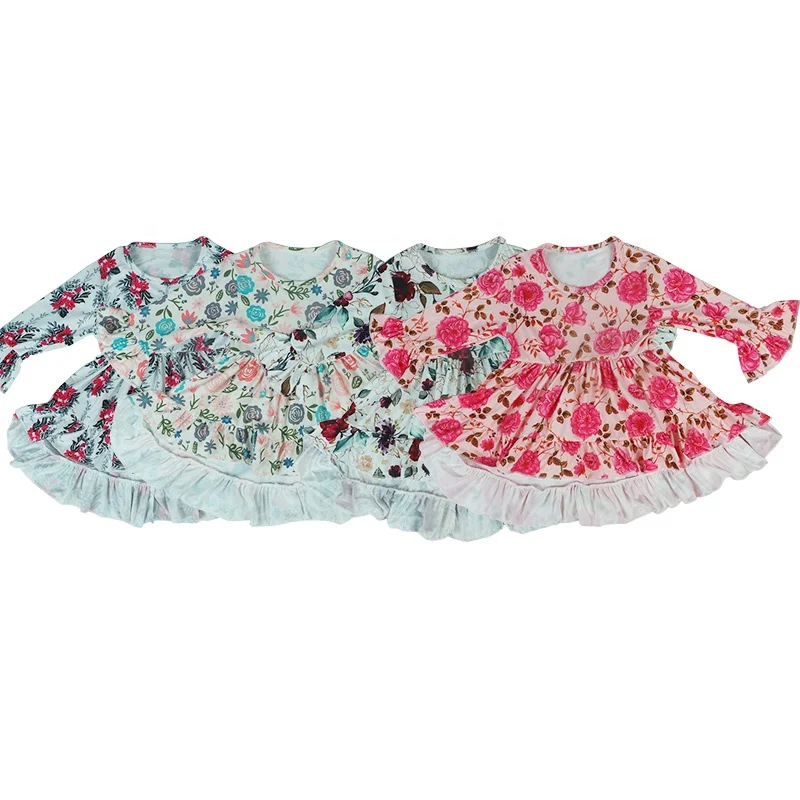 

Wholesale Fall 5-10 Years Girls' Dress Flared Kid Skirt Little Girl Frocks Some Flowers Print Kids Beautiful Dress, Customized color