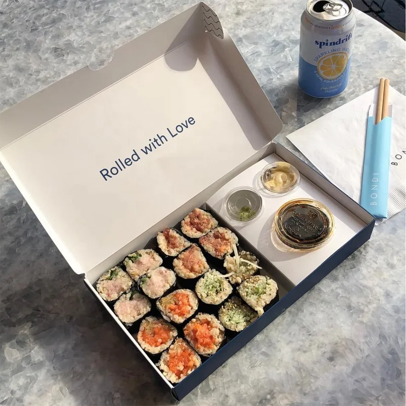 Wholesale Biodegradable Disposable Custom Food Paper Packaging Takeaway Meal Sushi Dessert Food Delivery Paper Box With Divider