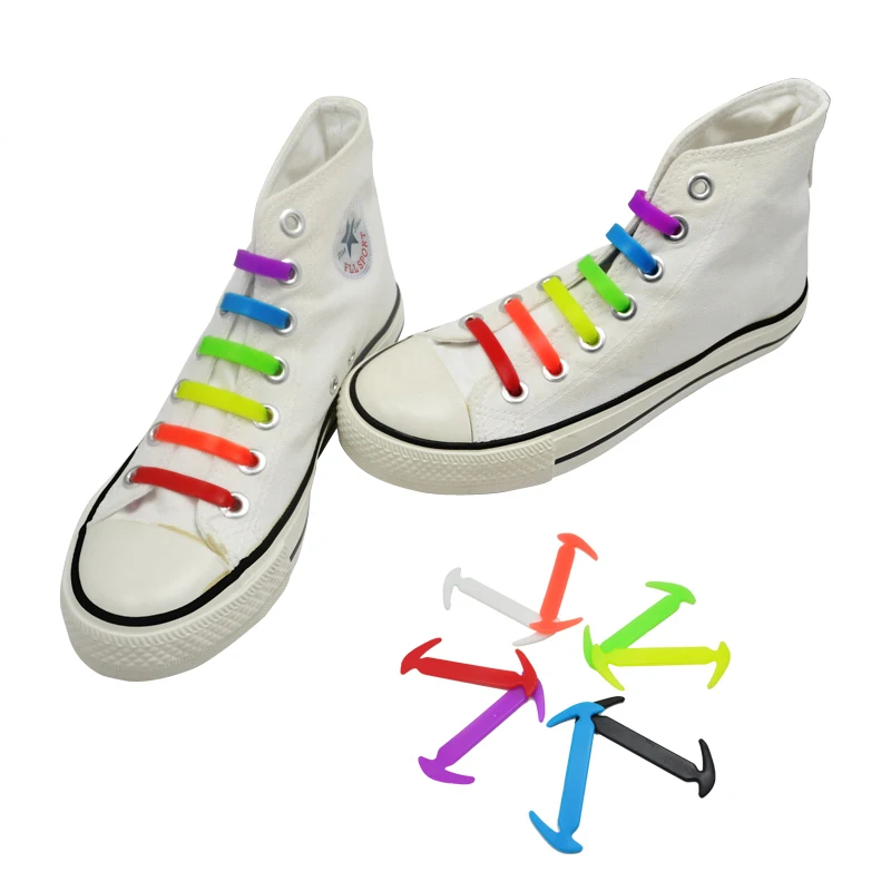 

Novelty Colorful flat elastic no tie shoelaces for kids 12pcs/set, 7 colors