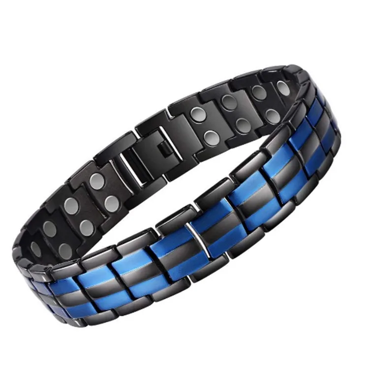 

Stainless steel double row magnet clasp bracelet black titanium steel bracelet for men