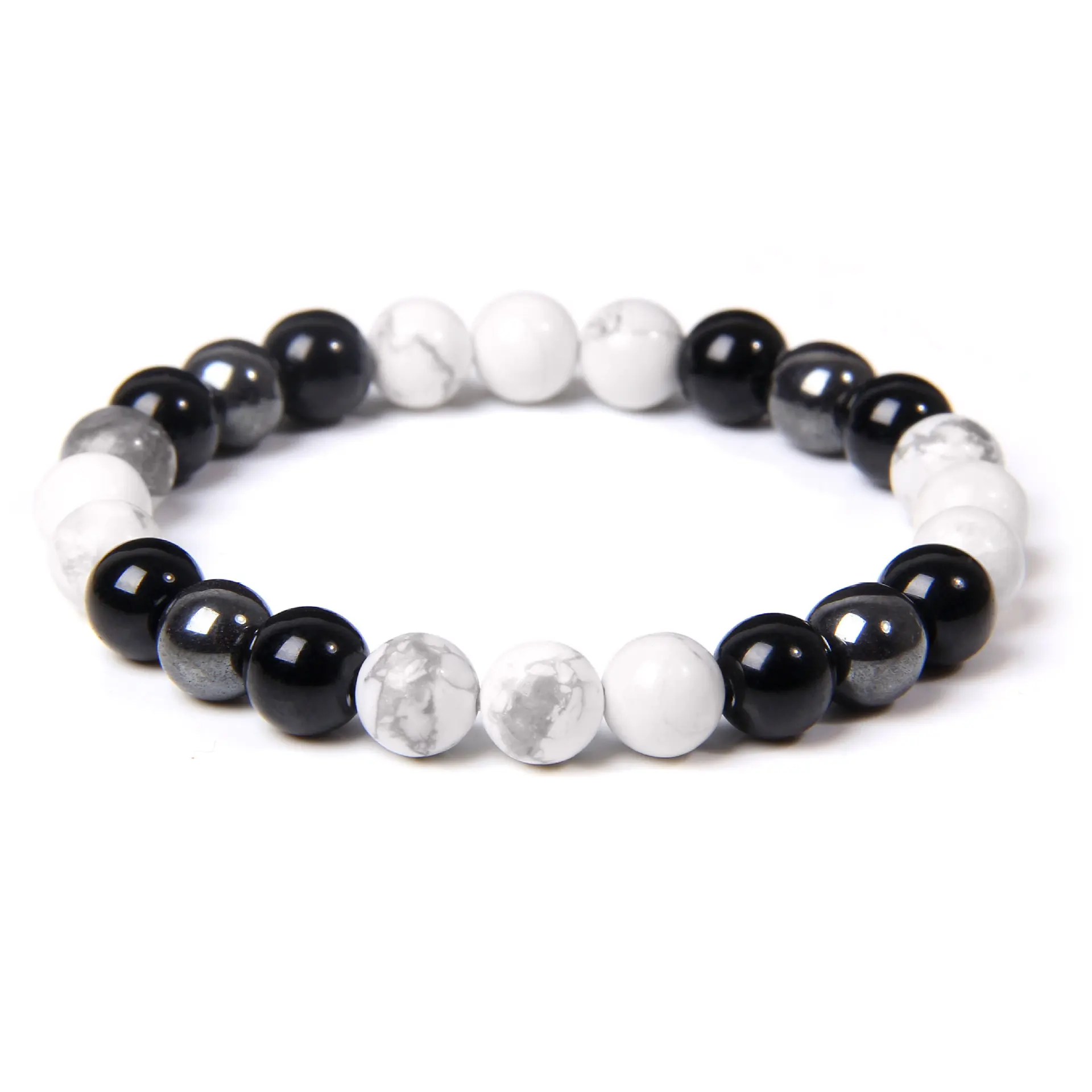 

Drop Shipping Fashion Bracelet Jewelry Handmade 8MM Natural Howlite Shiny Onyx Stone Beads Bracelet