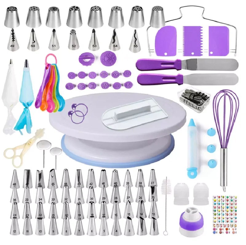 

137 Pieces Cake Turntable Set High-Quality Cake Decorating Mouth Baking Tools, Violet