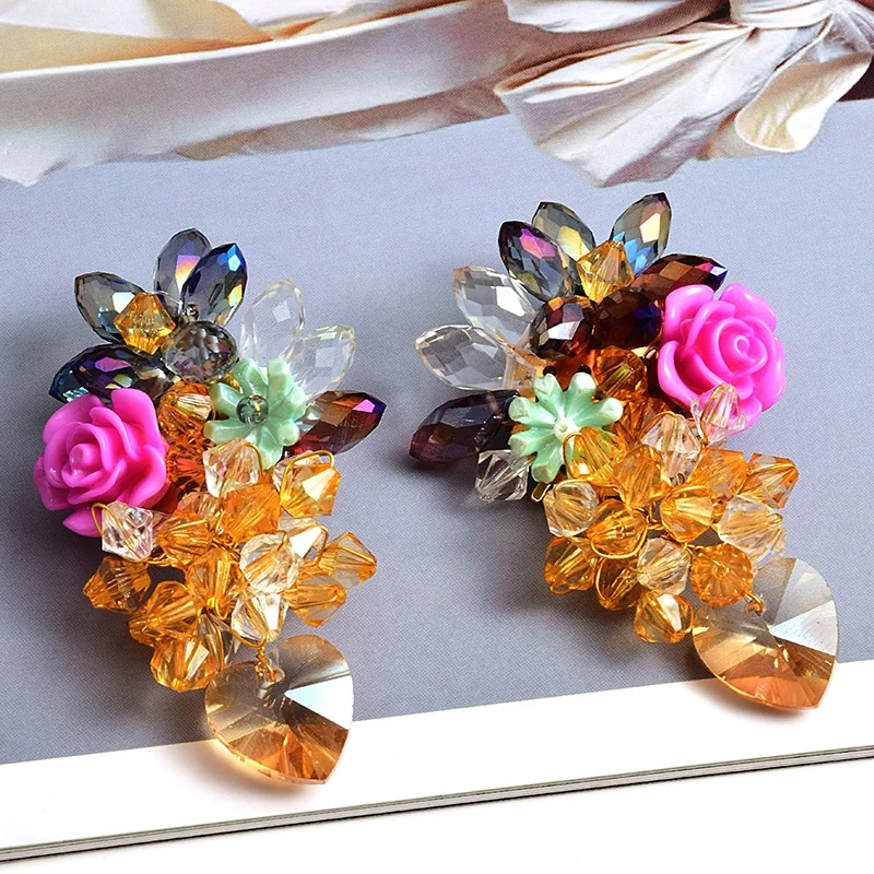 

Kaimei 2021 New Bohemian handmade Colorful crystal Flower earrings New Beaded drop earring Jewelry Accessories For Women, Many colors fyi