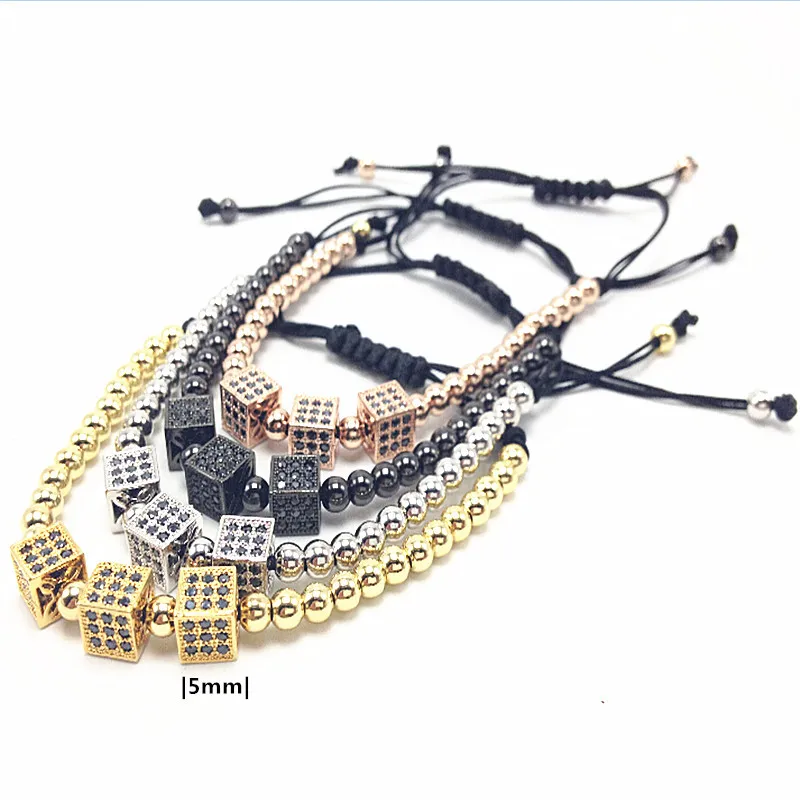 

Hot Selling Bracelet In Europe And America 5Mm Square Zircon Copper Bead Braided Bracelet, Picture shows