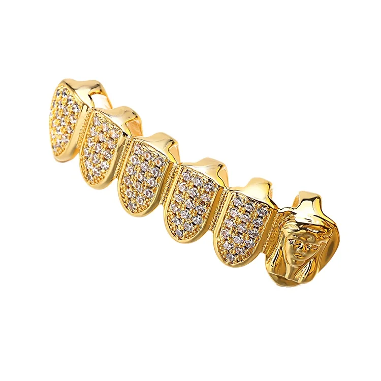 
Jasen Jewelry 925 silver custom Wholesale 18k gold micro pave cz Iced Out grillz hip hop trend decorative teeth grillz 