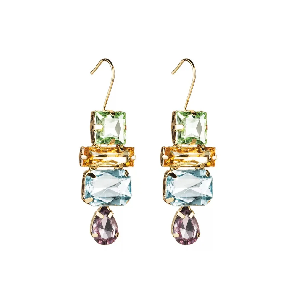 

Fashion Multi Transparent Glass Rhinestone Simple Elegant Candy Color Hook Boho Dangle Earring Women, Gold, silver