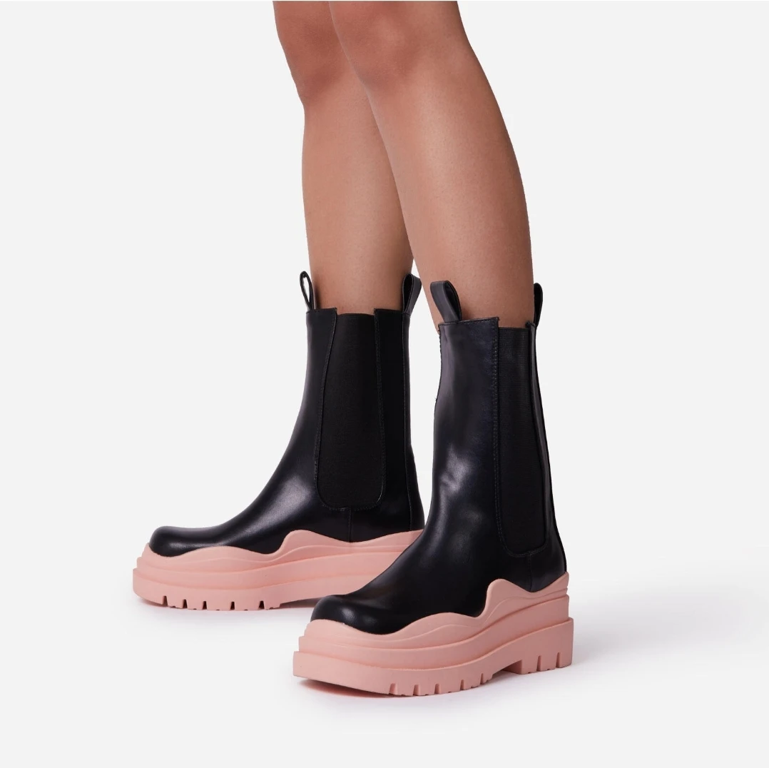 

PDEP fashion designer PU leather women ankle boots design thick heel fluorescent sole chunky ankle boots for ladies, Green,purple,pink,black