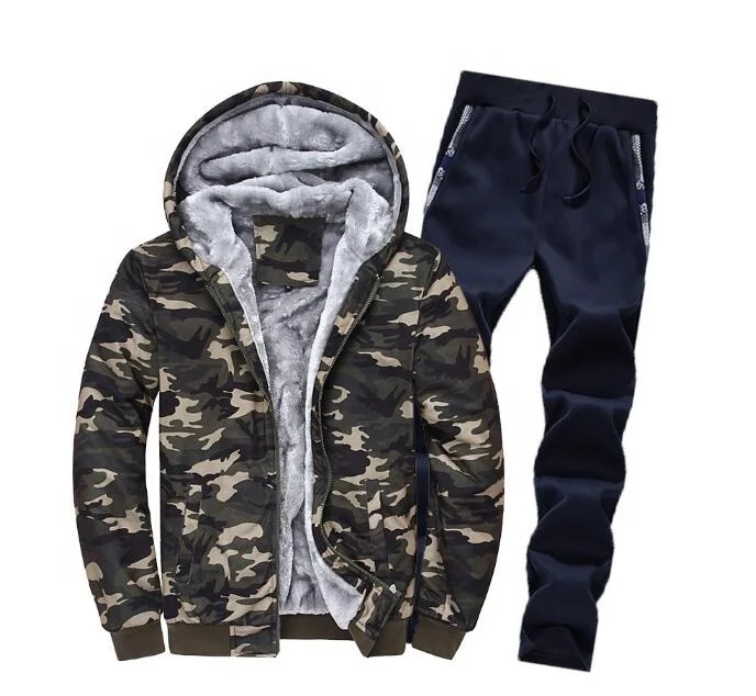 

Fleece Winter Men Sweatshirt Sporting Gyms Jacket + Pants Men's Suit