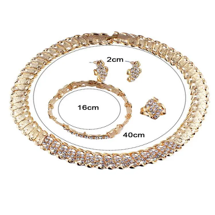 

New Cross-Border Foreign Trade Fashion Jewelry Set Rhinestone Necklace Earrings Four-Piece Bridal Accessories