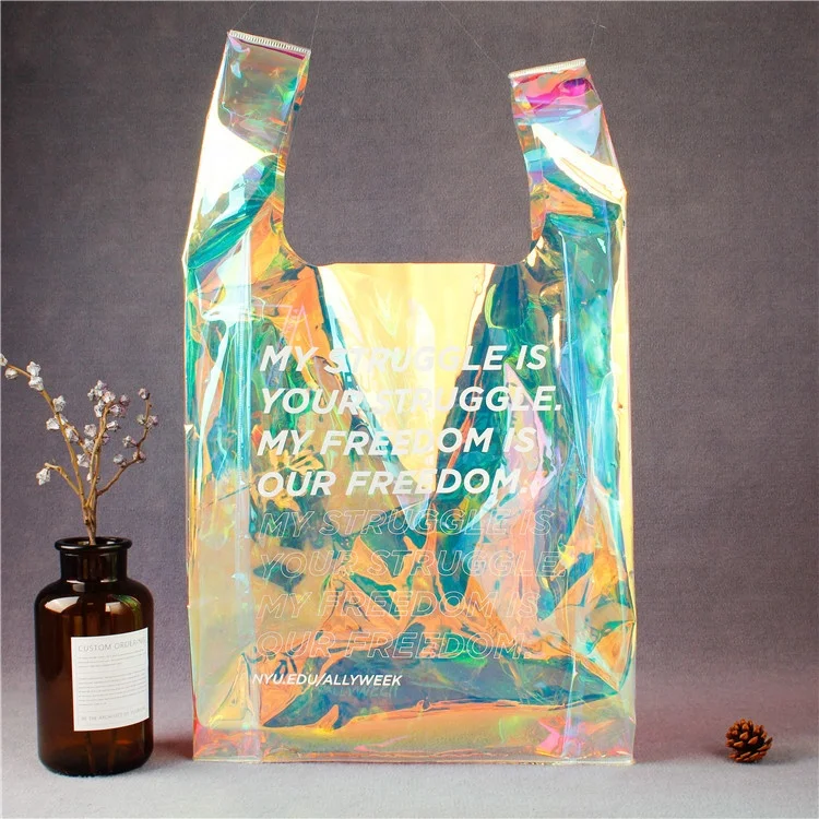 

Fashion laser thickened transparent PVC advertising shopping vest bag, Transparent/clear/frosted
