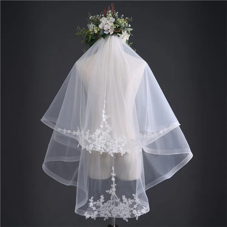 

elegant double-layer veil bridal wedding veil with comb, White