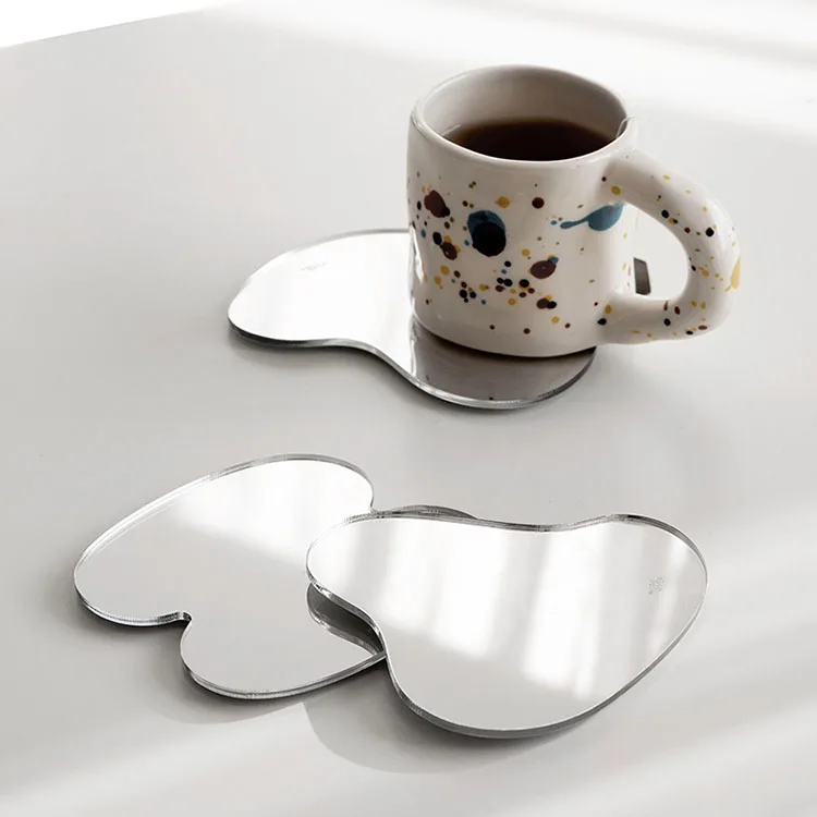 

Cutelife Nordic Acrylic Irregular Mirror Drink Coaster Set Heat Resistant Mat Cup Pad Coffee Dish Drying Decor Table Placemats, Transparent