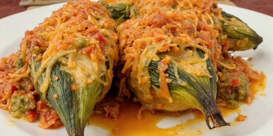 Chef holding a poblano pepper while stuffing it with a mixture