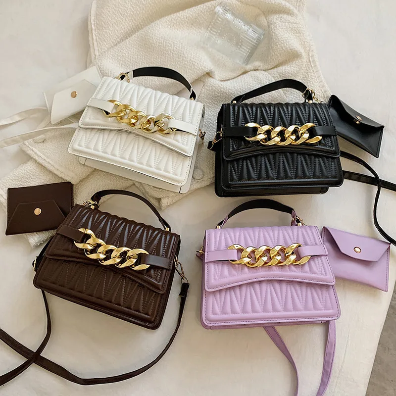 

Wholesale Custom Fashion 2 In 1 Chain Female Mini Purse and Tote Bag Black Lady Handbag Women Bag Sets, Customizable
