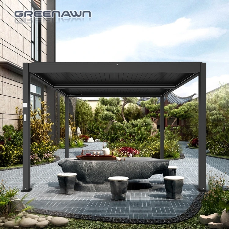 

Modern outdoor bioclimatic gazebo aluminum opening roof garden pergola cover system with LED lights